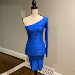 Blue Bebe One Shoulder Long Sleeve Dress